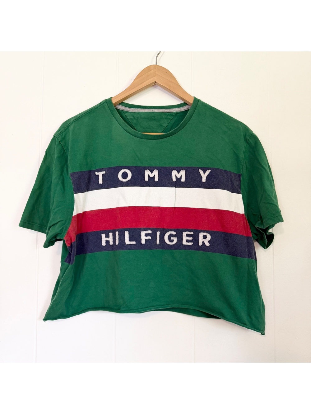 Tommy Hilfiger Green Logo Embroidered Crop Top Women's XL